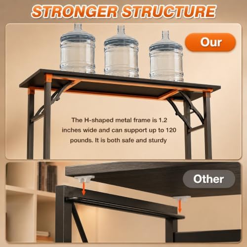 Folding Table Computer Desk - 55.1" No Assembly Folding Desk Design and Foldable Office Desk, Small Desk for Bedroom, Compact Storage Portable Use for Dorm and RV Small Space, Dark Oak - Image 6