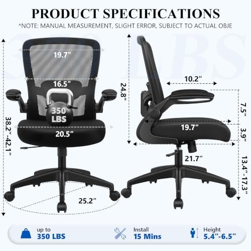 FelixKing Office Chair, Ergonomic Desk Chair Breathable Mesh Chairs Adjustable High Back Lumbar Support Flip-up Armrests, Executive Rolling Swivel Comfy Computer Chairs Home Office Black - Image 3
