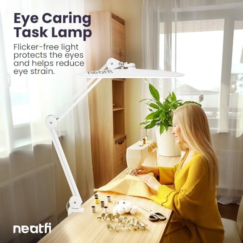 Neatfi XL 2200 Lumens 20W LED Desk Lamp with Clamp – Adjustable Color Temperature | 4-Level Dimmable Light | Home Office, Crafts & Workbench | 20-Inch Wide Head (White, CCT with Clamp) - Image 2