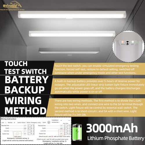 2 Pack 4FT LED Linear Strip Emergency Stairwell Light, 2 Wattages Selectable, 20W/40W, 2500lm/5000lm, Battery Backup, 5000K, IP20, 0-10V Dimmable 4 Foot Commercial LED Shop Ceiling Light Fixture, ETL - Image 4