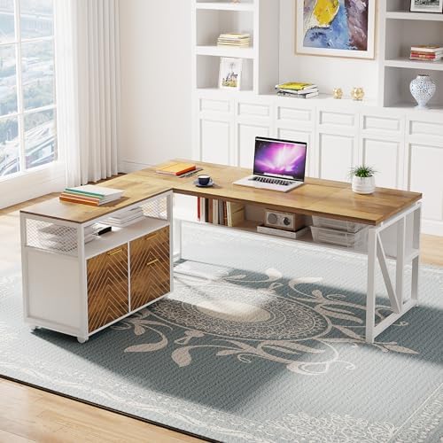 Tribesigns L Shaped Desk with Drawer,63" Executive Computer Desk and lateral File Cabinet, 2 Piece Home Office Furniture for Hanging File, Cabinet with Doors - Image 3