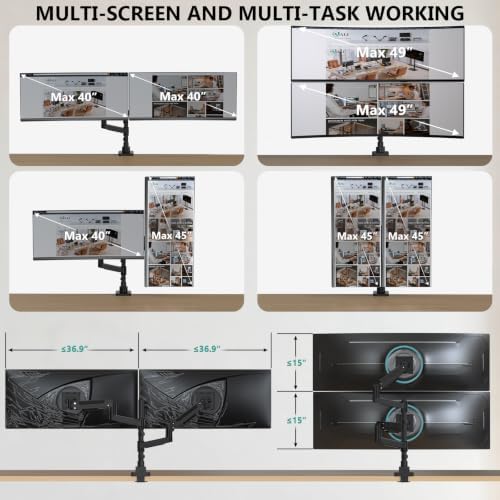 WALI Vertical Dual Monitor Arm for 13-49 inch Curved Screens, up to 44 lbs - Image 4