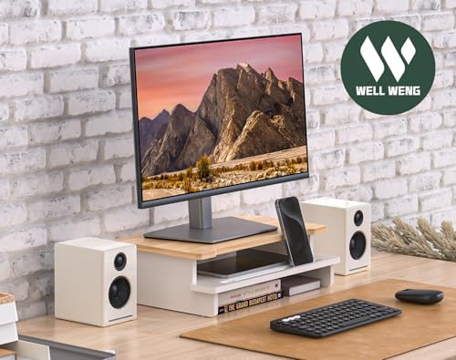 16.5” Bamboo Monitor Stand with Phone & Tablet Holder Desk Shelf - Image 7