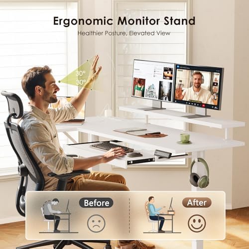 OffiGo 63 Inch Reversible L Shaped Electric Standing Desk, White - Image 6