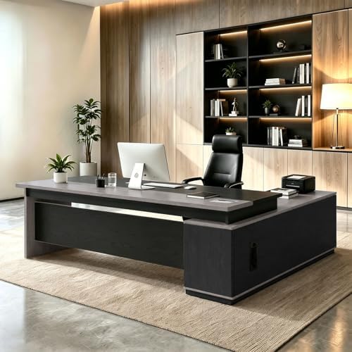 L Shaped Executive Desk with Drawers, Large Wood Workstation, Modern Executive Office Furniture for Home Office and Business Workspace, Multiple Sizes & Colors by Unknown