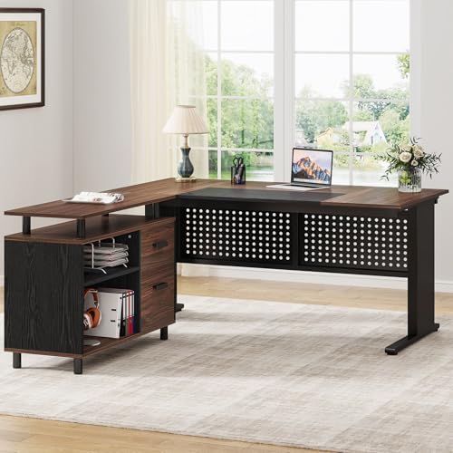 Tribesigns 63 Inch Executive Desk with File Cabinet, L Shaped Office Desk - Image 5