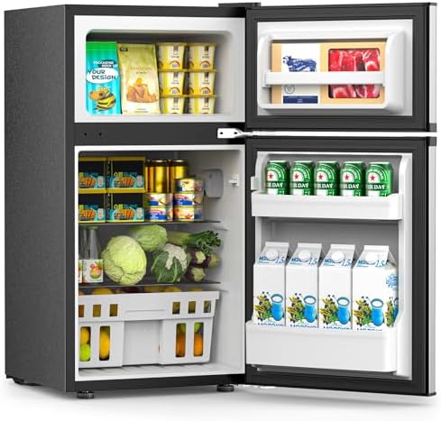 COWSAR 3.2 Cu.Ft Fridge with Freezer, Double Door Compact Refrige for Bedroom, Adjustable Thermostat, Energy-efficient Low Noise Small Refrigerator For Dorm, Office, Bar, RV, Commercial,Silver - Image 5