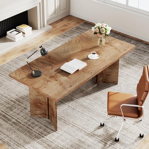 Tribesigns 63-inch Executive Desk, Vintage Home Office Computer Desk with Large Tabletop, Farmhouse Wood Writing Conference Table Workstation for Office, Study, Light Oak Brown - Image 4