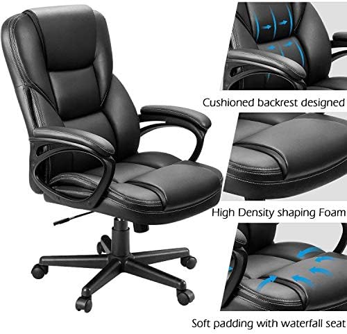 Furmax Office Executive Chair High Back Adjustable Managerial Home Desk Chair, Swivel Computer PU Leather Chair with Lumbar Support (2, Black) - Image 5