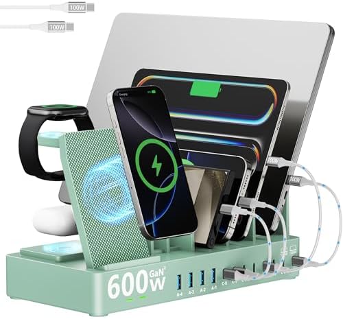 600W 3‑in‑1 Wireless Charger Stand for iPhone with 12‑Port Charging Station by SAIPKYGS