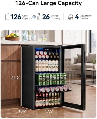 Feelfunn 3.2 Cu. Ft. Beverage Refrigerator, 126-Can Mini Fridge, 34-64°F - Image 4