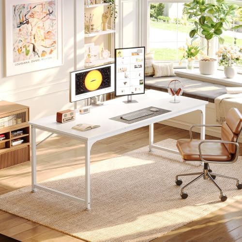 PRAISUN 63 Inch Computer Desk, Office Desk, Spacious Desktop, White - Image 2