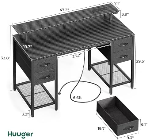 Huuger 47 inch Computer Desk with Power Outlets & 4 Drawers - Image 2