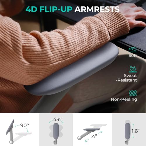 CAPOT Ergonomic Mesh Office Chair, Adjustable Lumbar High Back Desk Chair 400lbs, 4D Flip-up Arms, 3 Tilt Backrest, 3D Headrest, PU Wheels, Swivel Rolling Computer Seating for Long Desk Work - Grey - Image 6