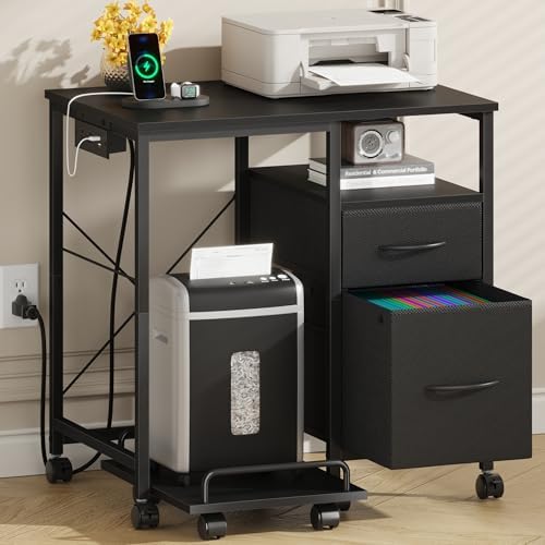 YAOHUOO Printer Stand with Power Outlet/Drawers, Printer and Shredder Stand by YAOHUOO
