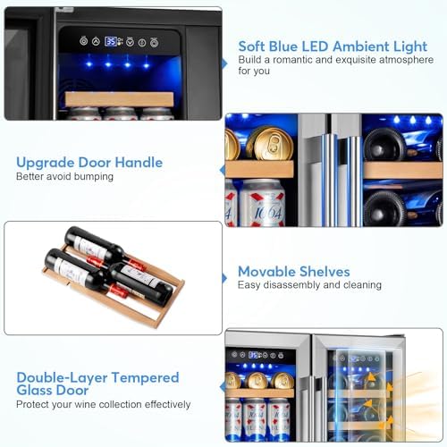 24" Dual Zone Wine and Beverage Refrigerator, Under Counter with Glass Door - Image 2