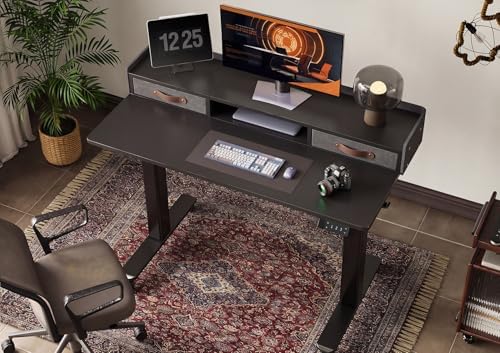 Claiks Standing Desk with Drawers, Stand Up Electric Standing Desk Adjustable Height, Sit Stand Desk with Storage Shelf and Splice Board, 48 Inch, Black - Image 2