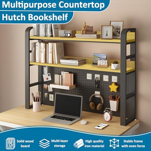 Desktop Hutch Bookshelf with Pegboard,Black, 95CM/37.4IN - Image 3