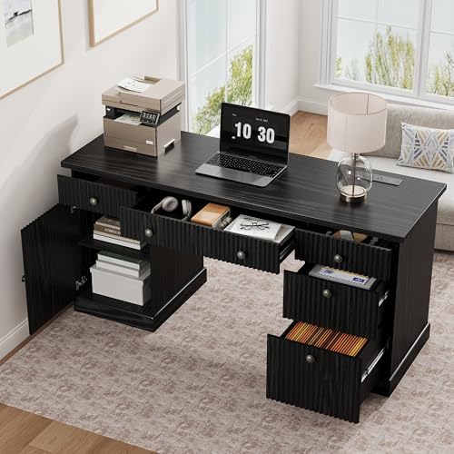Garvee 60" Office Desk with Storage & Drawers for Home Office, Black - Image 3
