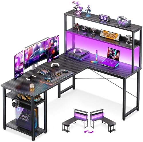 ODK 53 Inch L Shaped Gaming Desk with Hutch & Headphone Hook by ODK