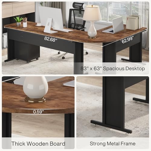 Tribesigns 83-Inch Large L Shaped Desk, Reversible Executive Office Desk, Modern Corner Computer Table Business Workstation for Home Office (Brown) - Image 6