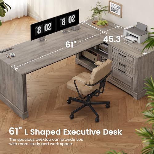 SEDETA Farmhouse 61" Executive Office Desk with Drawers for Home Office - Image 6