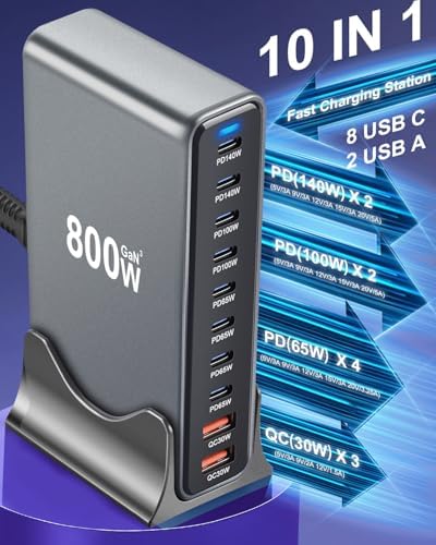 800W USB C Fast Charger Block, Multi-port USB Charging Station, GaN Ⅲ Double 140W PD PPS Port Fast Charging Station for Multiple Devices,Laptop Wall Charger Compatible with iPhone 17,iPad, MacBook etc - Image 4