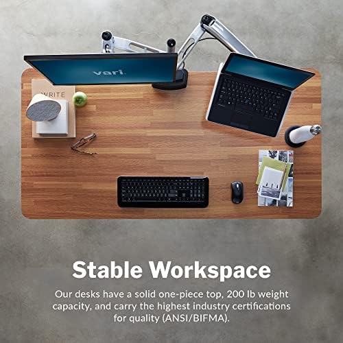 Vari Classic Electric Standing Desk - VariDesk Height Adjustable Sit/Stand Desk - Dual Motor with Memory Presets, Stable T-Style Legs - Gaming or Home Office Workstation - 60”x30”, Butcher Block - Image 5