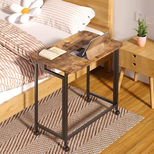 4NM 23.6" Mobile Small Rolling Computer Desk, Folding Laptop Cart Table with Wheels, Portable Office Desk for Small Space Couch Bed - Rustic Brown and Black - Image 2