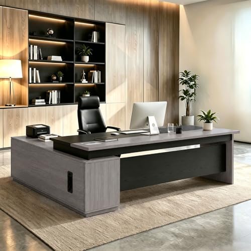 L Shaped Executive Desk with Drawers, Large Wood Workstation, Modern Executive Office Furniture for Home Office and Business Workspace, Multiple Sizes & Colors by Unknown
