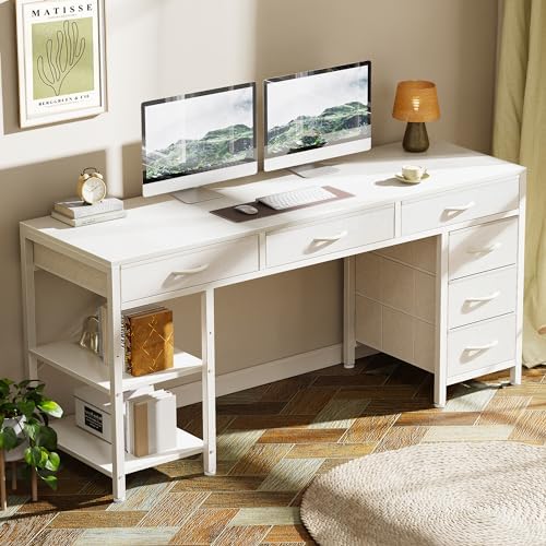 Huuger Computer Desk with 6 Drawers, Office Desk with Shelves, Reversible Gaming Desk, Corner Desk with Storage, Work for Home Office, Study, Living Room, 54inch, White - Image 6