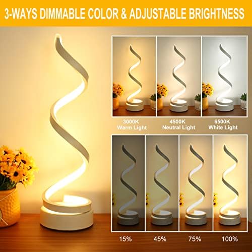 Modern Spiral Table Lamp, Dimmable Table Lamps for Bedroom, 12W LED Desk Lamp for Living Room, 3 Colors 10 Brightness Bedside Lamps Nightstand Lamps Desk Light for Nightstand, Office - White - Image 3