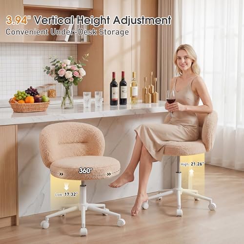 Homkdom Round Vanity Chair with Silent Wheels, 17.32" Wide Seat - Image 6