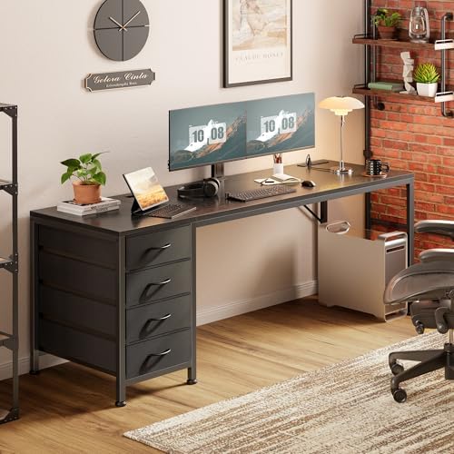 PRAISUN 63 Inch Computer Office Desk with Power Outelts and USB-C Port, Reversible Gaming Desk with 4 Fabric Drawers, Work Study Desk Work from Home, Black - Image 2