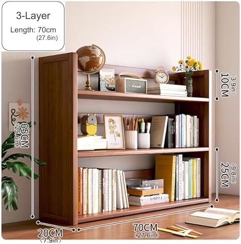 Wood Dorm Desk Hutch Organizer Shelf 2 Tier Desktop Bookshelf Workspace Organizers Storage Display Rack for Office Home Dormitory(Brown,3 Layers_70CM/27.6IN) - Image 2