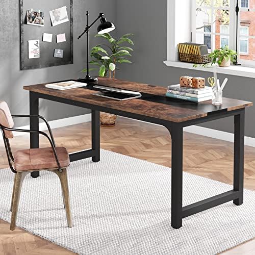 Tribesigns 70.8”Executive Desk, Large Office Computer Desk with Thicken Frame, Modern Simple Workstation Business Furniture for Home Office, Vintage Brown/Black - Image 3