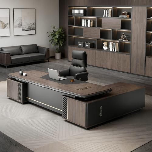 Modern L Shaped Executive Desk with Drawers & Storage, Executive Office Desk Computer Table with Aluminum Alloy Inlaid Curved Surface, Management Workstation for Home or Office(G-Left, L2.4M/94IN) by Unknown