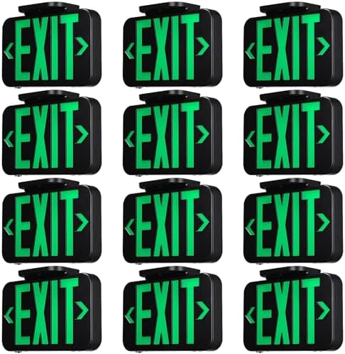 TORCHSTAR 12-Pack Green Letter LED Exit Sign with Battery Backup, Black by TORCHSTAR