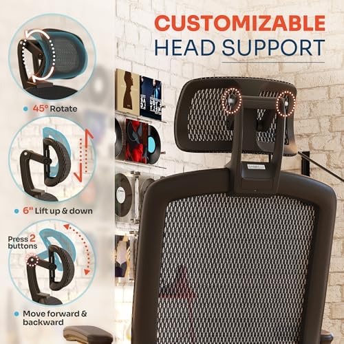 GABRYLLY Ergonomic Office Chair, High Back Home Desk Chair with 2D Flip-Up Arms, 3D Headrest, 90-120° Tilt and Wide Cushion, Big and Tall Mesh Chairs for Man Woman, Computer Task Chair Dark Wood Grain - Image 5