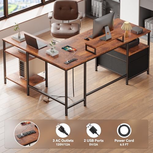 Furologee 50 Inch L Shaped Computer Desk with Power Outlet, Rustic Brown - Image 5