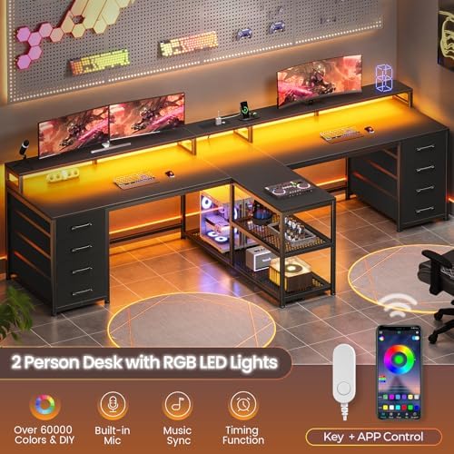 SEDETA 94.5" 2 Person Gaming Desk with 8 Drawers & Storage Shelves, Black - Image 3