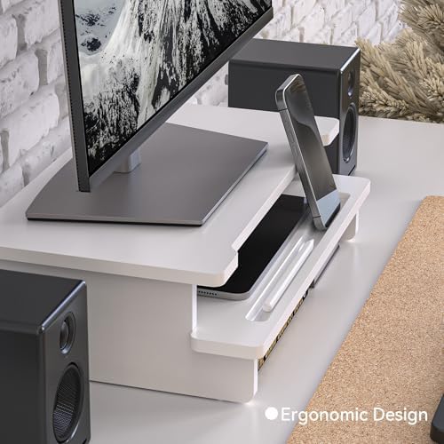 16.5” Bamboo Monitor Stand with Phone & Tablet Holder Desk Shelf - Image 3