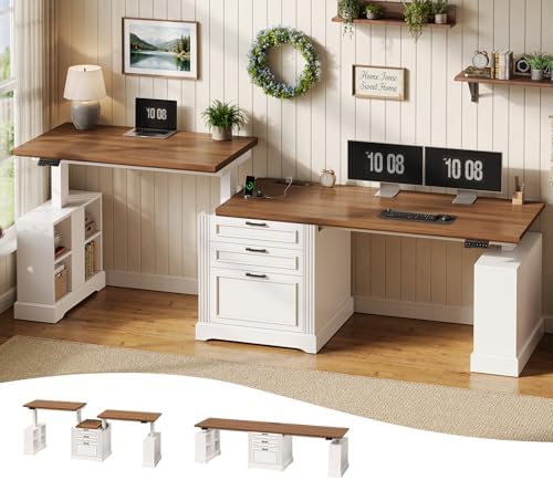SEDETA 98.4'' Standing Two Person Desk with 3 Drawers, Storage Cabinet by SEDETA