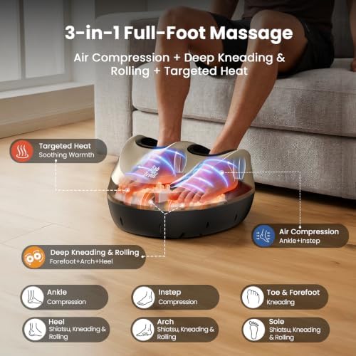 BOB AND BRAD Foot Massager Machine with Heat, FSA Eligible HSA Shiatsu Foot Massager for Plantar Fasciitis & Neuropathy with Kneading & Compression, Cordless Remote Control, Gift for Family, Size 14 - Image 2