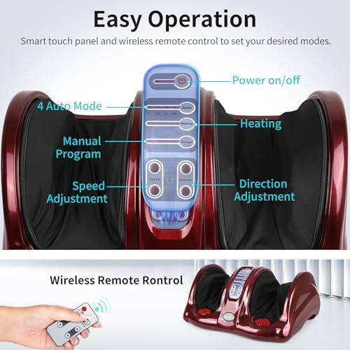 Foot Massager with Heat, Shiatsu Foot Massager for Circulation and Pain Relief and Heat Therapy, Ankle, Calves and Feet Massage with Deep Kneading Rolling, Gifts for Women Men Mother Father (RED) - Image 2
