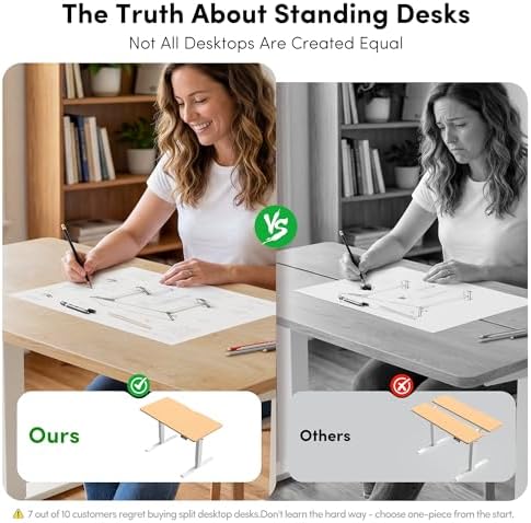 FEZIBO One-Piece Standing Desk, 48"x24" Seamless Tabletop Electric Height Adjustable for Home Office, Study Rooms & Multi-Device Workstations, Maple - Image 4