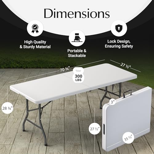 6 Feet Foldable Table with Built in Handle & Steel Legs | 6FT Heavy Duty Folding Portable | Perfect for Party, Dining, Wedding, Events, Picnic Indoor, Outdoor, Camping, Utility, Folding - 6 Foot - Image 3