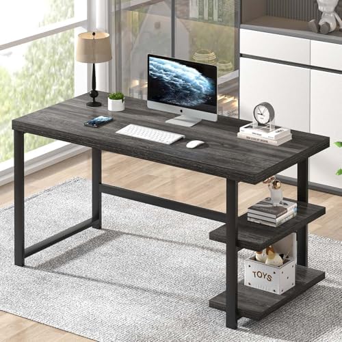 FOLUBAN 47 Inch Computer Desk with Storage Shelves, Modern Home Office Desk, Small Study Writing Desk Gaming Table Workstation for Bedroom Living Room, Industrial Dark Gray by FOLUBAN