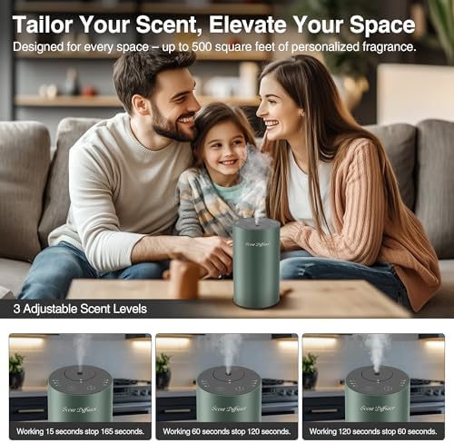 Waterless Essential Oil Diffuser Starter Kit - No Water Needed, Battery Operated Mini Scent Air Machine, Included 3x20ML Essential Oils, Portable Aromatherapy Diffuser for Home & Car & Office, Green - Image 3