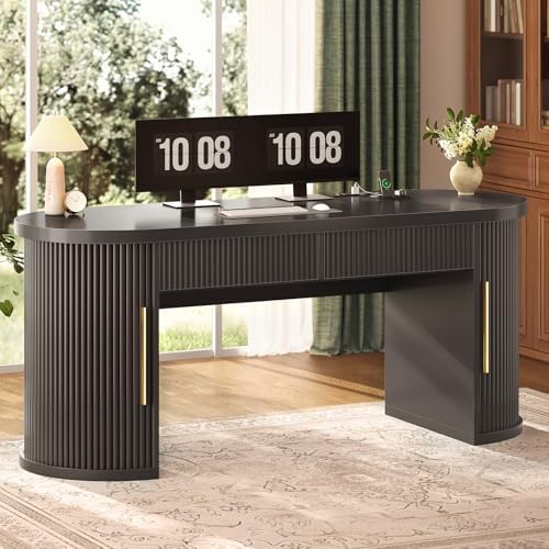 SEDETA 58.3" x 21.7" Fluted Office Executive Desk with 2 Drawers Storage by SEDETA